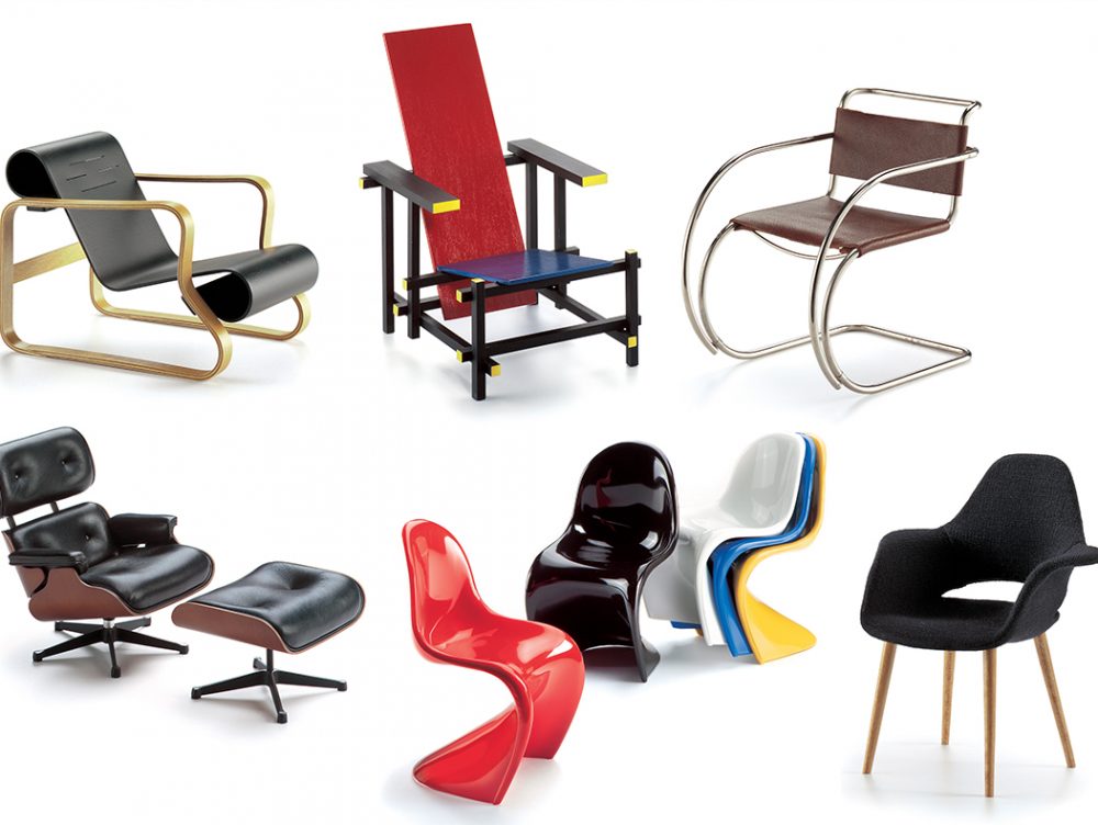 100 sedie icone di design in miniatura