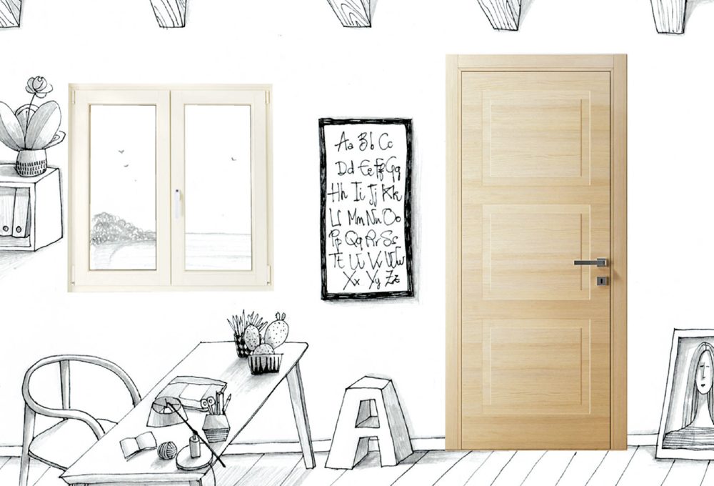 La finestra bianca in pvc abbinata alla porta in legno: stile nordico