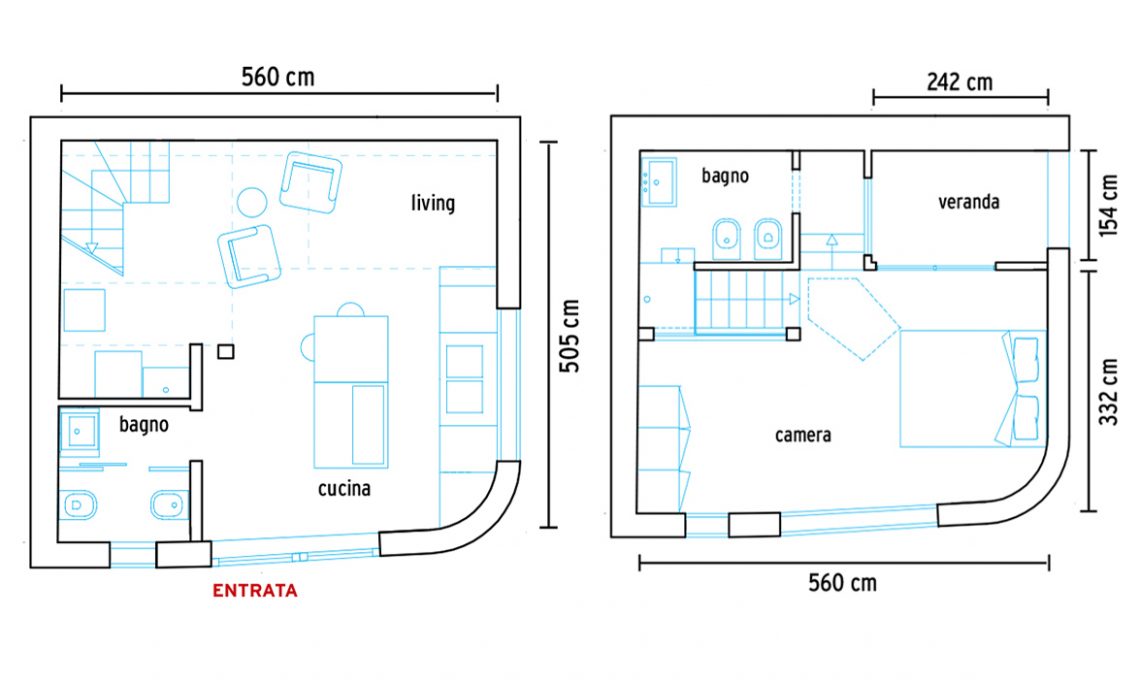 50mq su due piani la ristrutturazione di una mini casa for Casa moderna pianta