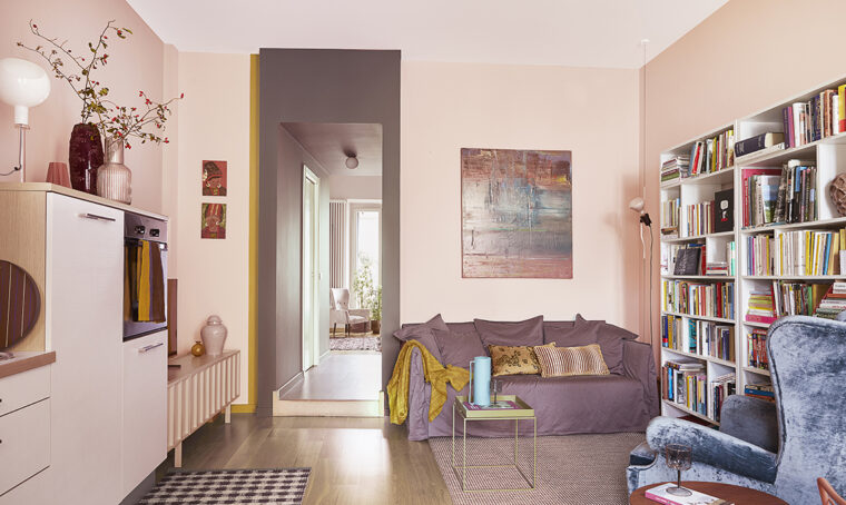 soggiorno pareti rosa